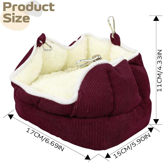 QBLEEV Bird Nest House Winter Warm Bird Bed for Cage Hanging Bird Hammock Soft Plush Snuggle Hut Tent, Parrot Cage Accessories Birds Hideaway Sleeping Bed for Budgie Parakeet Cockatiel, Red