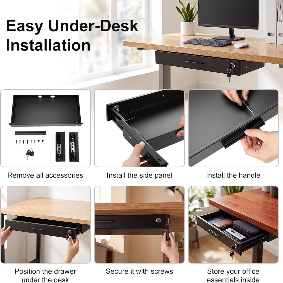 Menkxi 20'' x 9'' Under Desk Drawer Slide Out Storage Organizer, Black