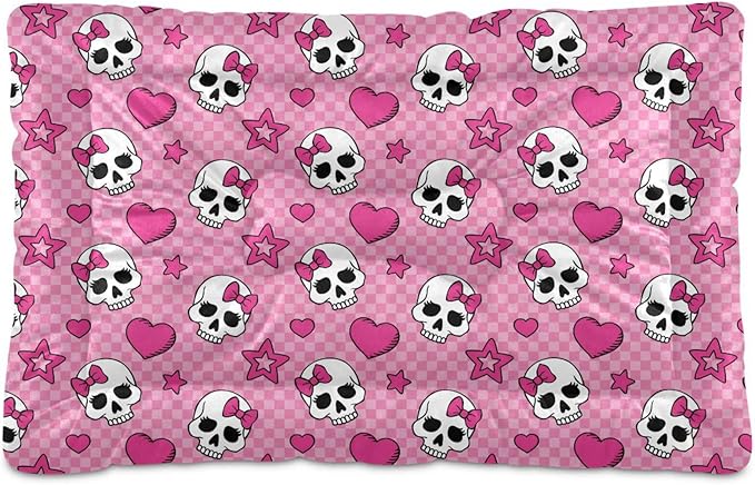 Pink Skull Pet Bed Cute Dog Bed Mat Absorbing Non Slip Pad Pet Sleeping Mat for Small, Medium, and Large Dogs Puppy Cat 24 in x 18 in