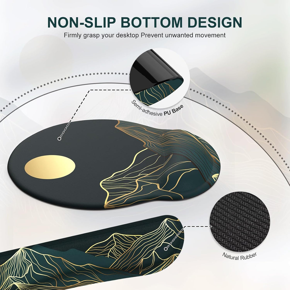iCasso Large Mouse Pad, 4in1 XXL Mousepad + Keyboard Wrist Rest+Mouse Wrist Rest+Coaster Set with Ergonomic Design for Computer(Cyan-Mountain)