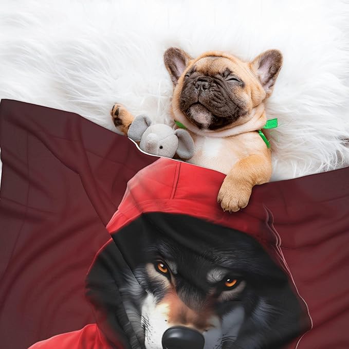 Waterproof Dog Blanket Soft Pet Blanket for Puppy Cat, Fleece Cat Throw Blankets for Furniture Bed Couch Sofa Reversible - Mysterious Hooded Wolf