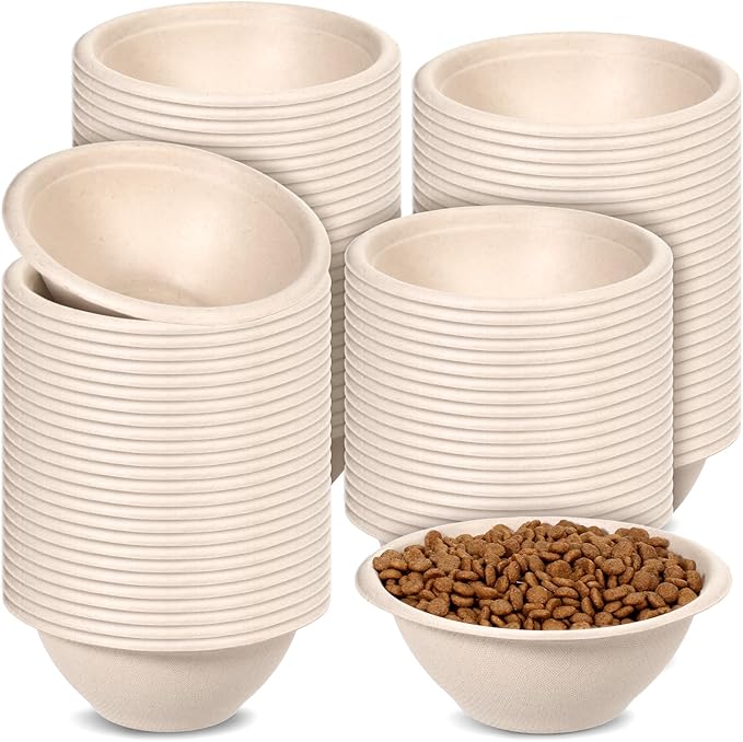 200 Pcs Disposable Pet Bowls Bulk 8 Oz Travel Paper Food Bowls for Small Dogs Puppy Cat, Leakproof Pet Feeding and Watering Supplies 1 Cup