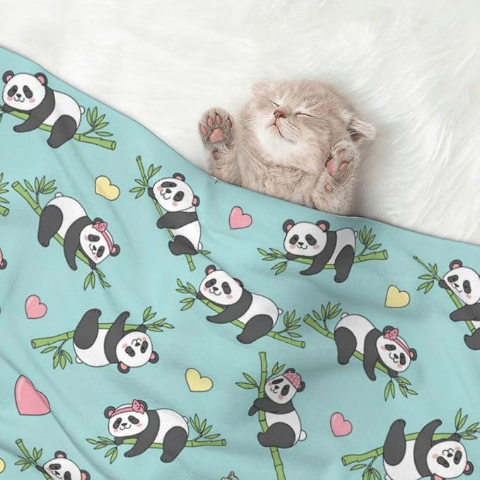 Two Sided Plush Pet Blanket for Crates Carriers Home Use, Chinese Cute Panda, Reversible Throw with Cozy Dot Fabric and Silky Reverse for Small Large Pets