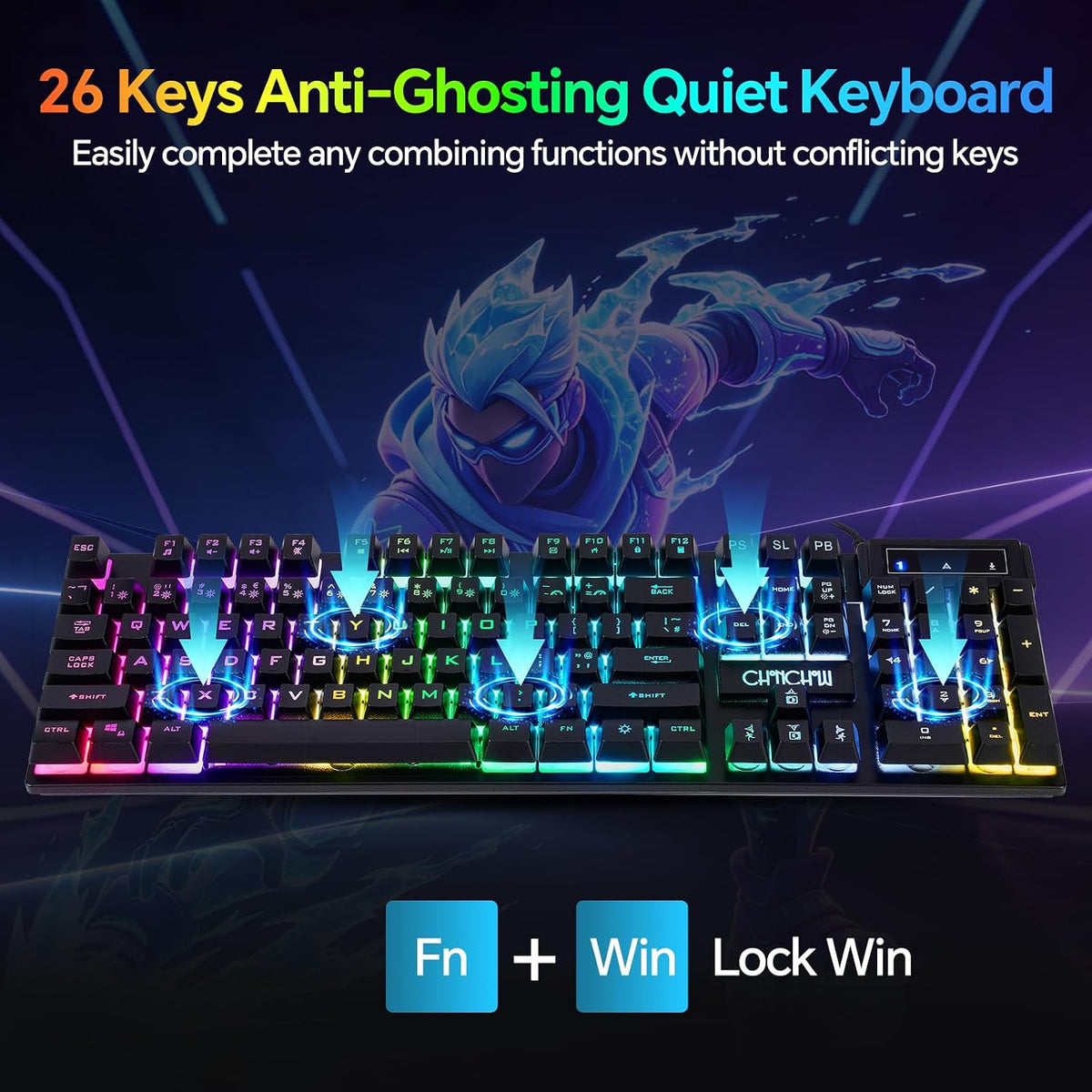Gaming Keyboard and Mouse, Headset, Mouse Pad Combo, 10 RGB Backit Effects