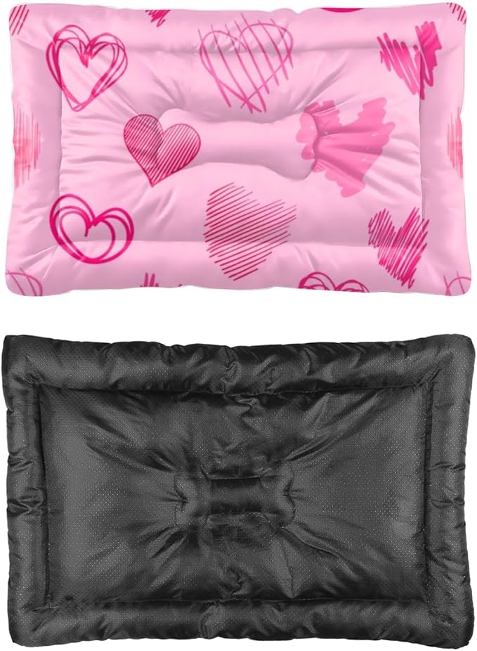 Graphic Heart Light Pink Dog Beds& Furniture Mat for Dog Pad Crate Bedding Washable Non-Slip Crate Beds Bed for Medium Dogs Cage Mat Kennel Outside Indoor Outdoor 36X24 Inch