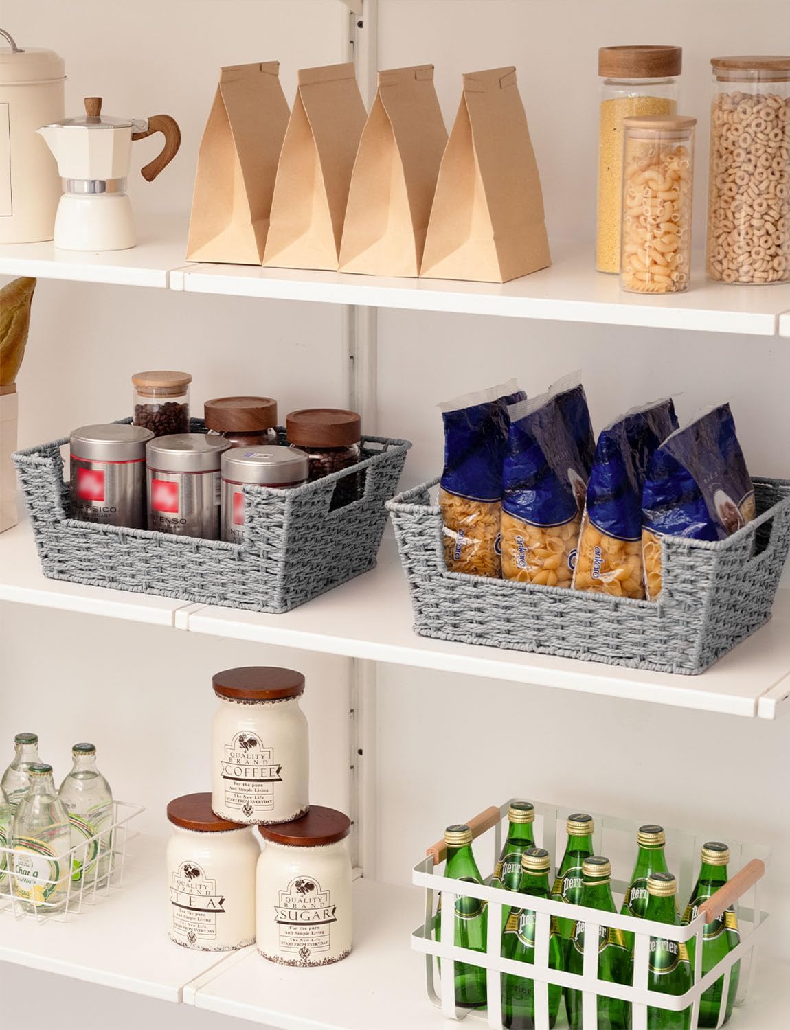 StorageWorks Pantry Baskets for Organizing, Paper Rope Grey Baskets, 2 Pack