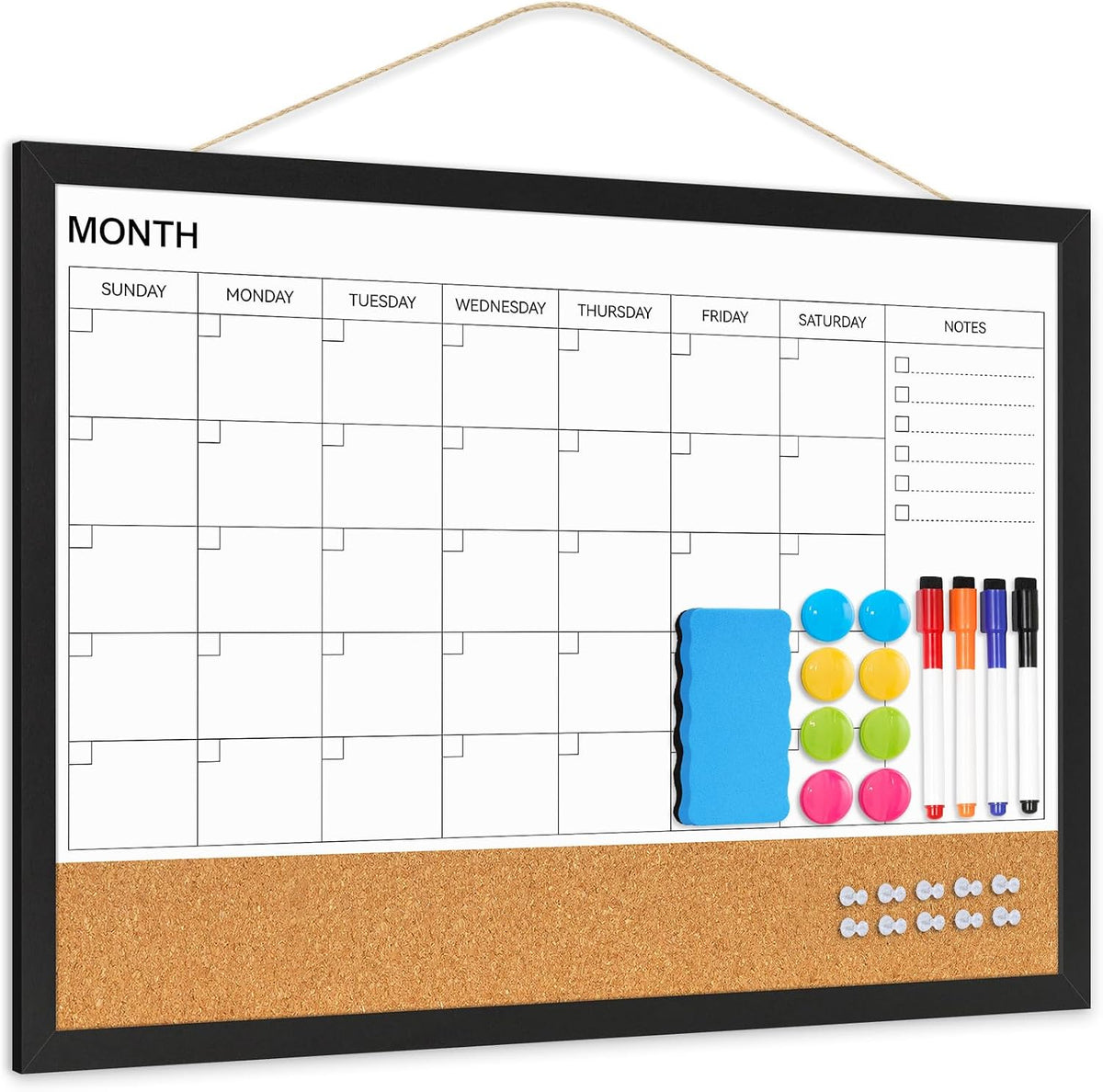 Dry Erase Calendar Whiteboard for Wall, 24'' x 18'' White Board Calendar