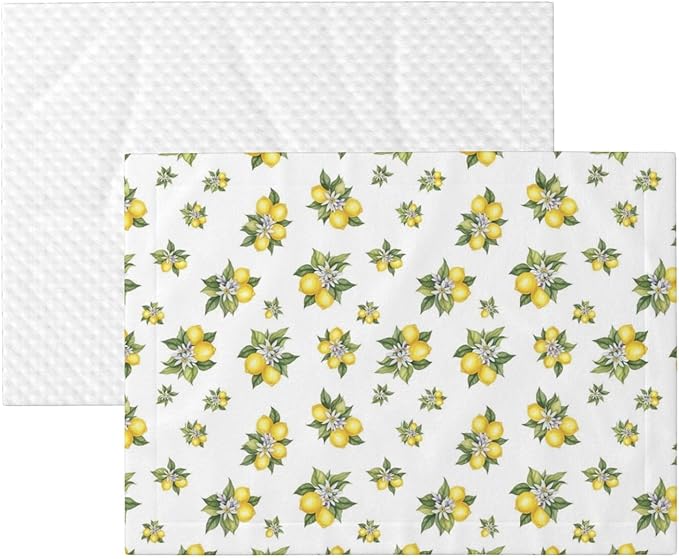 Double Sided Plush Pet Blanket with Cozy Dot Texture and Smooth Reverse, Yellow Lemons Trees With Green Leaves And White Flower Summer Plant, Reversible Throw for Dogs Cats on Couches Beds Crates