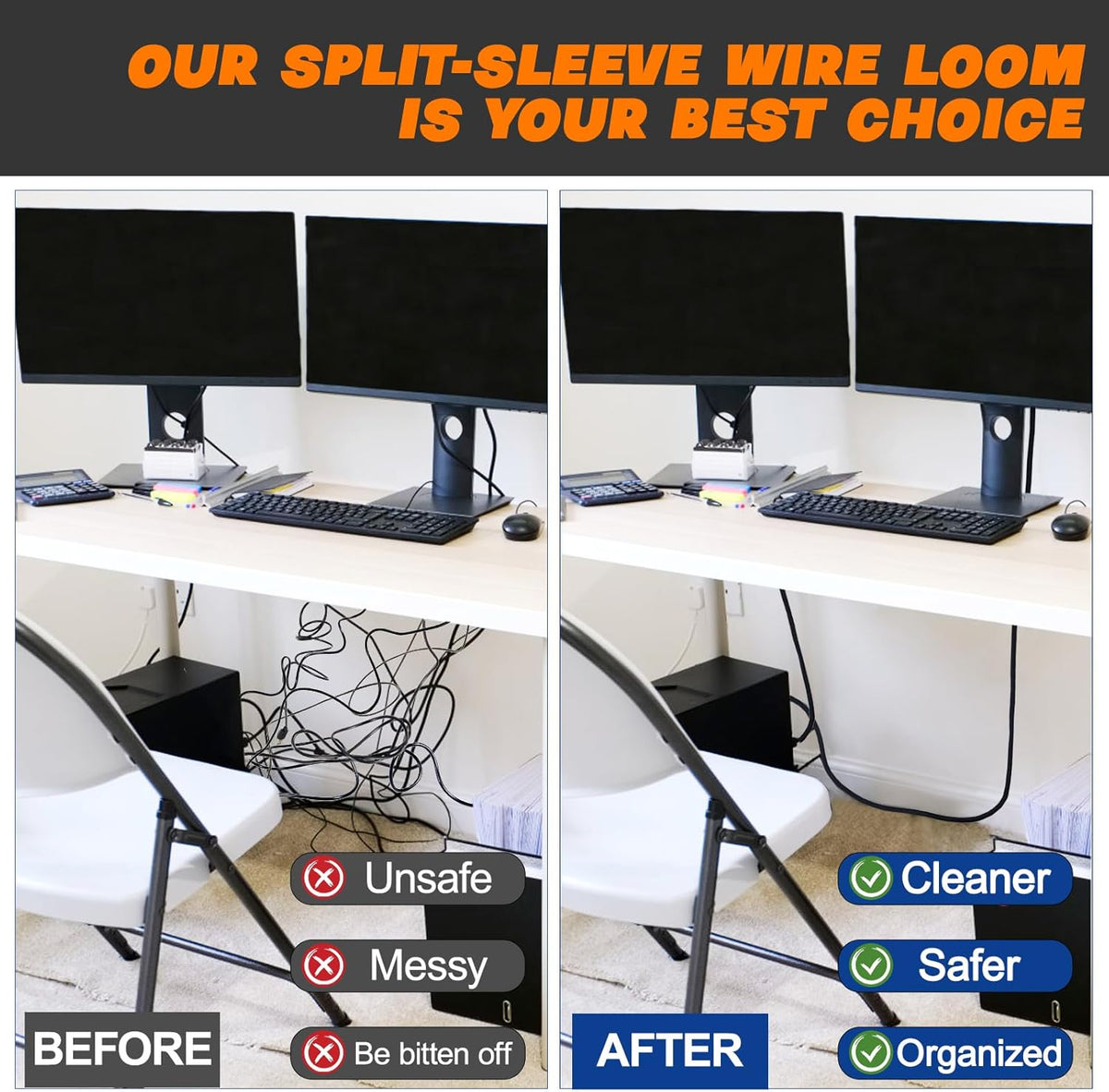 Split Braided Sleeve Cable Management Wire Loom Cord Covers for High-Temperature Automotive Harness and Home Cable Management, 12ft - 1 inch Self-Wrapping Tubing Cord Protector