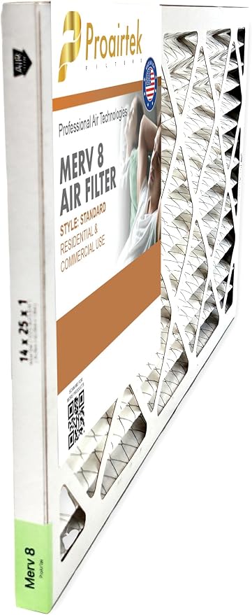 Proairtek AF14251M08SWH Model 14x25x1 Pack of 4 Air Filters, MERV 8; Ideal