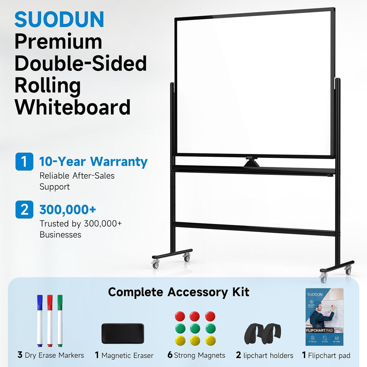 Mobile Rolling Whiteboard on Wheels 60"x 48" Double-Sided Magnetic