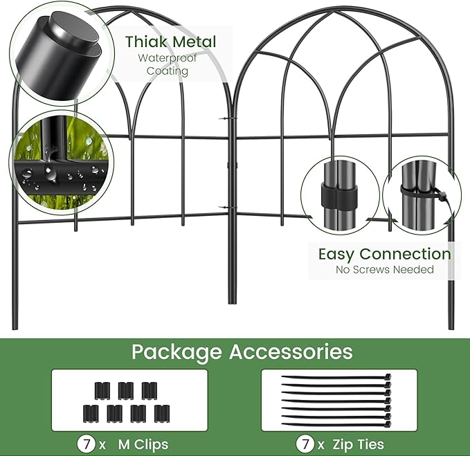 Small 12.55"*16.53" Decorative Garden Fencing Border, No Dig Fences Barrier, Black Metal Fence, Garden Edging Fence Panel, Dog Fence Outdoor for Yard, Flower Bed (6 Pcs)