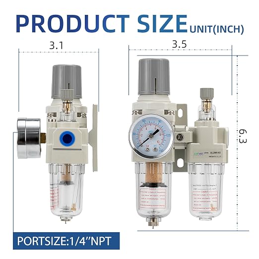 1/4" NPT Compressed Air Filter Regulator Lubricator Combination Water/Oil Trap