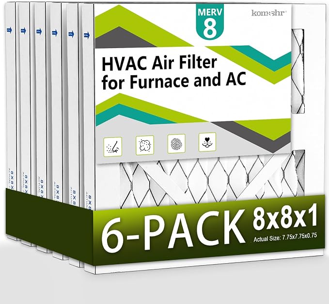 6pack 8x8x1 Air Filter MERV 8, HVAC/Furnace AC Filter Replacement, Dust