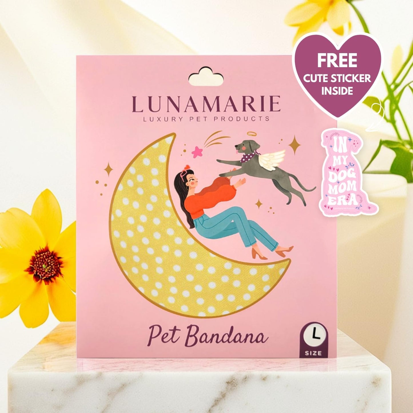 LunaMarie - Luxury Dog Bandanas - Bright Polka Dot Pet Bandana | Premium & Silky Fabric | 100% Handmade Quality | Custom Shape Dual Layered Reversible Small, Medium, Large Cat Scarf (Sophie, Large)