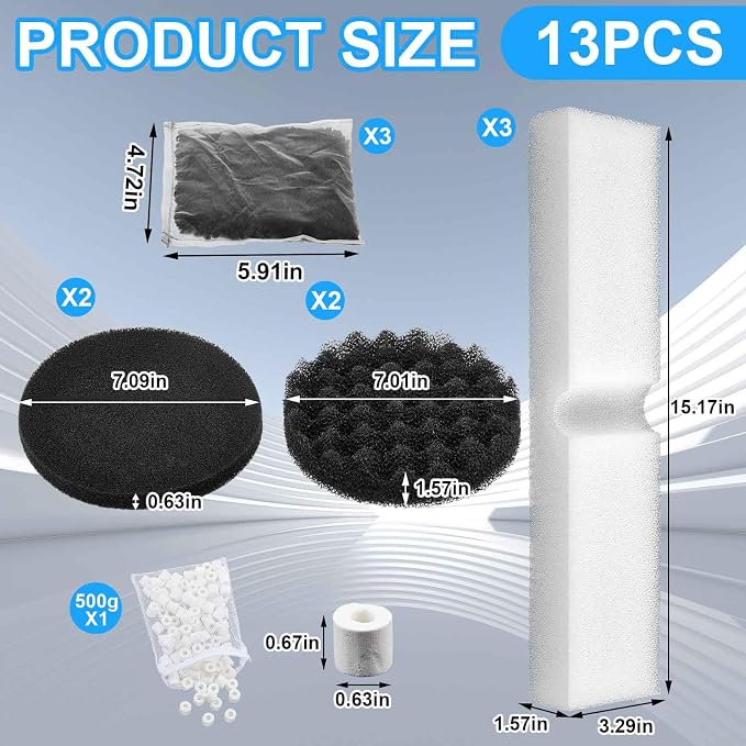 12 Pcs Aquarium Filter Media Kit Compatible