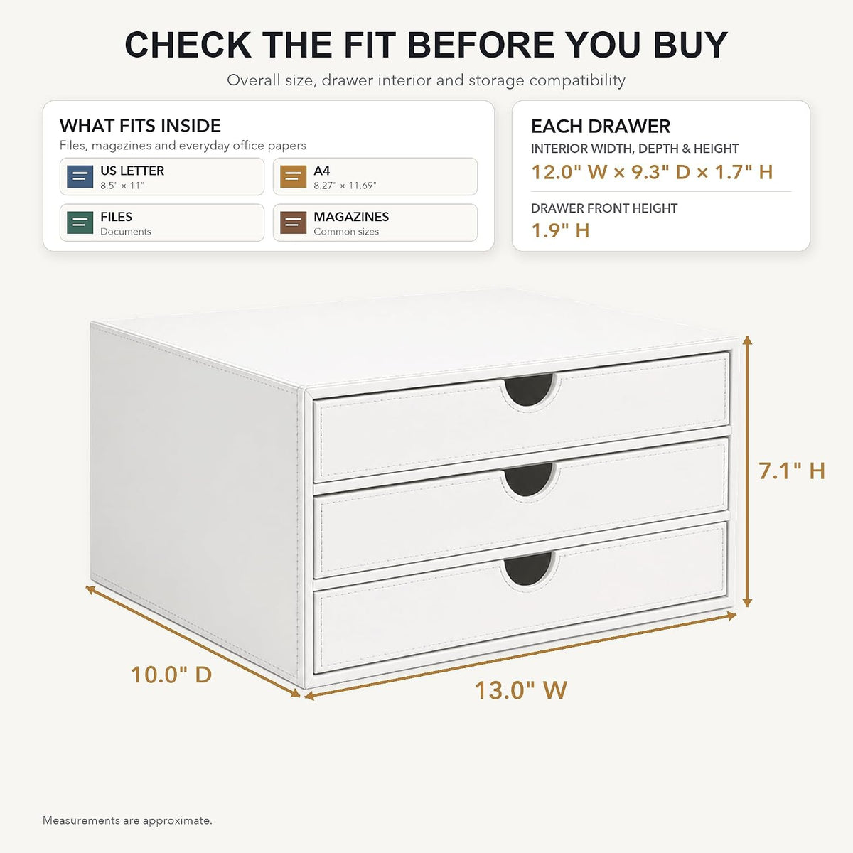 UnionBasic Document Organizer, 3-Drawer File Cabinet Document Storage Box, Office Desktop Filing Organizer, White