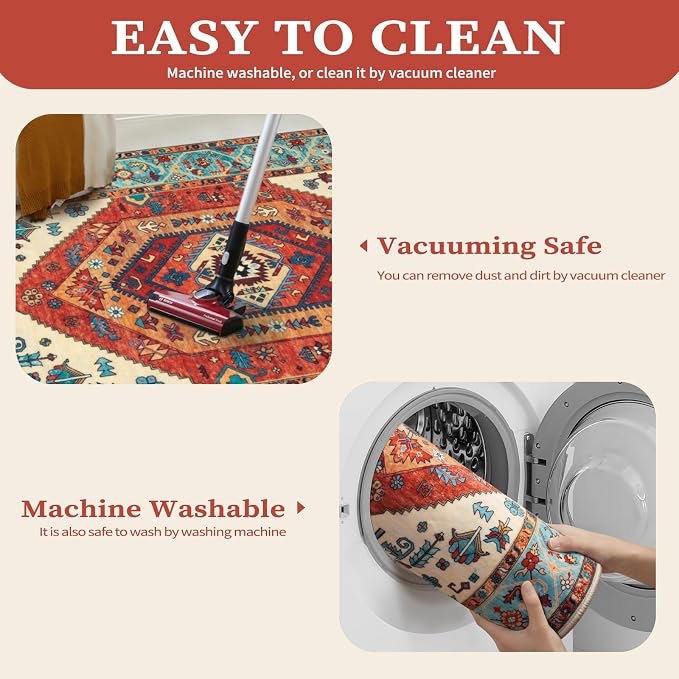 SERISSA 2x4 Boho Rugs for Entryway, Washable Non-Slip Kitchen Runner Rug