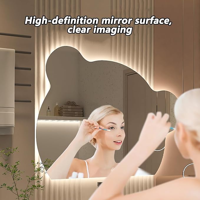 Cute Bear Wall Mirror, Wall Mounted Multifunction Bathroom Vanity Mirror