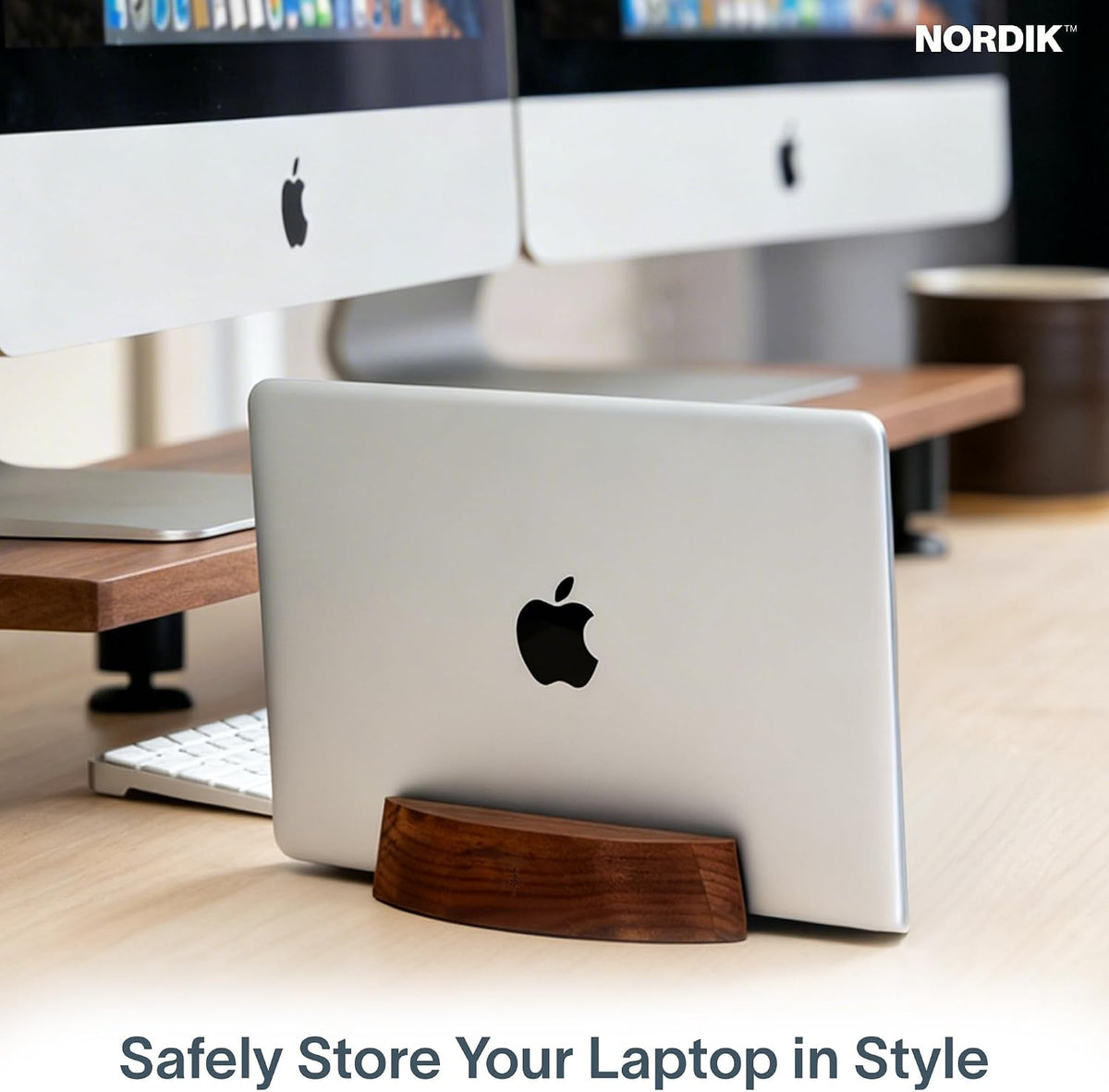 Nordik Vertical Laptop Stand - Adjustable Solid Walnut Laptop Dock