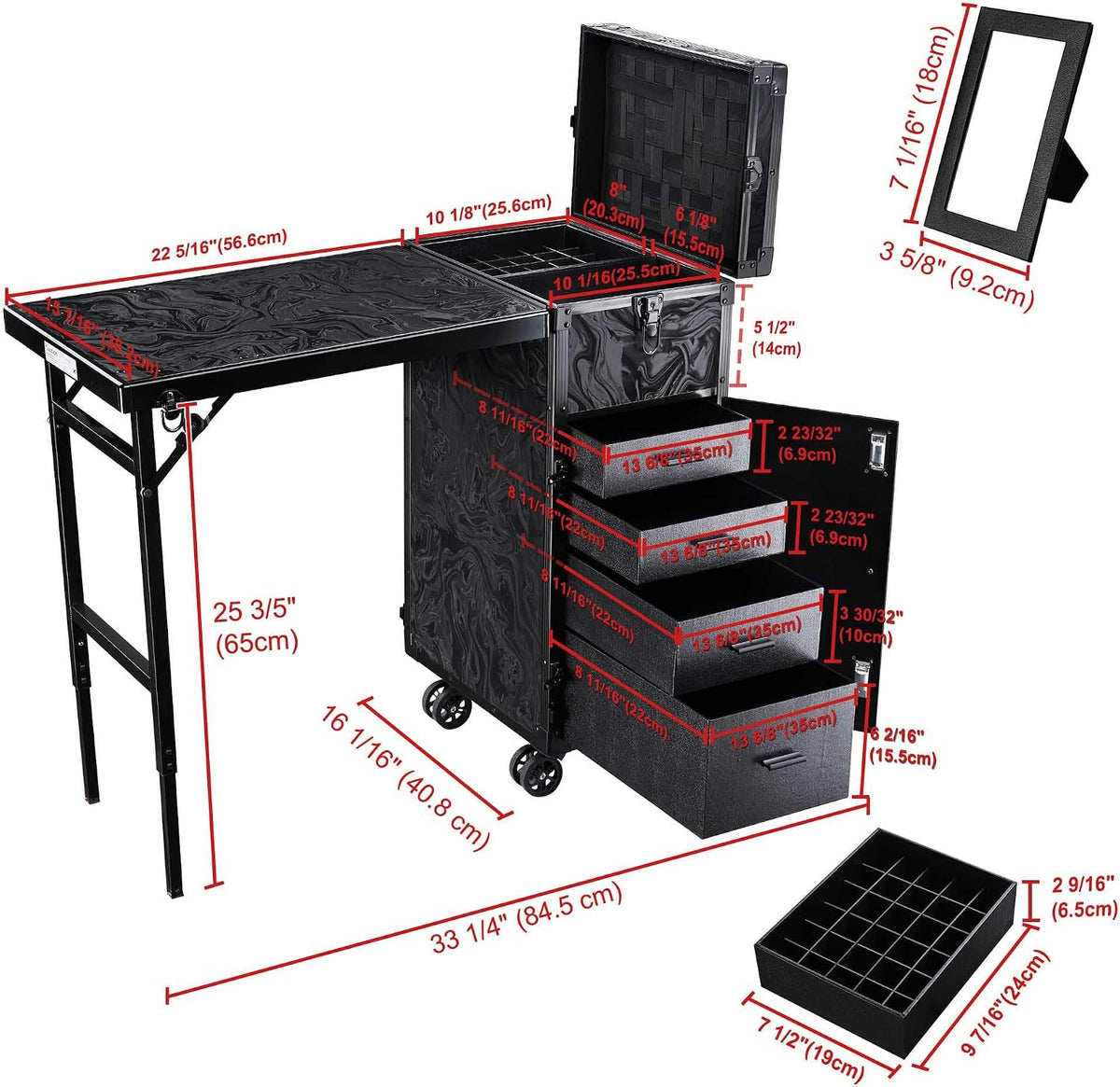 BYOOTIQUE Portable Manicure Table Foldable Nail Tech Desk w/4 Drawer