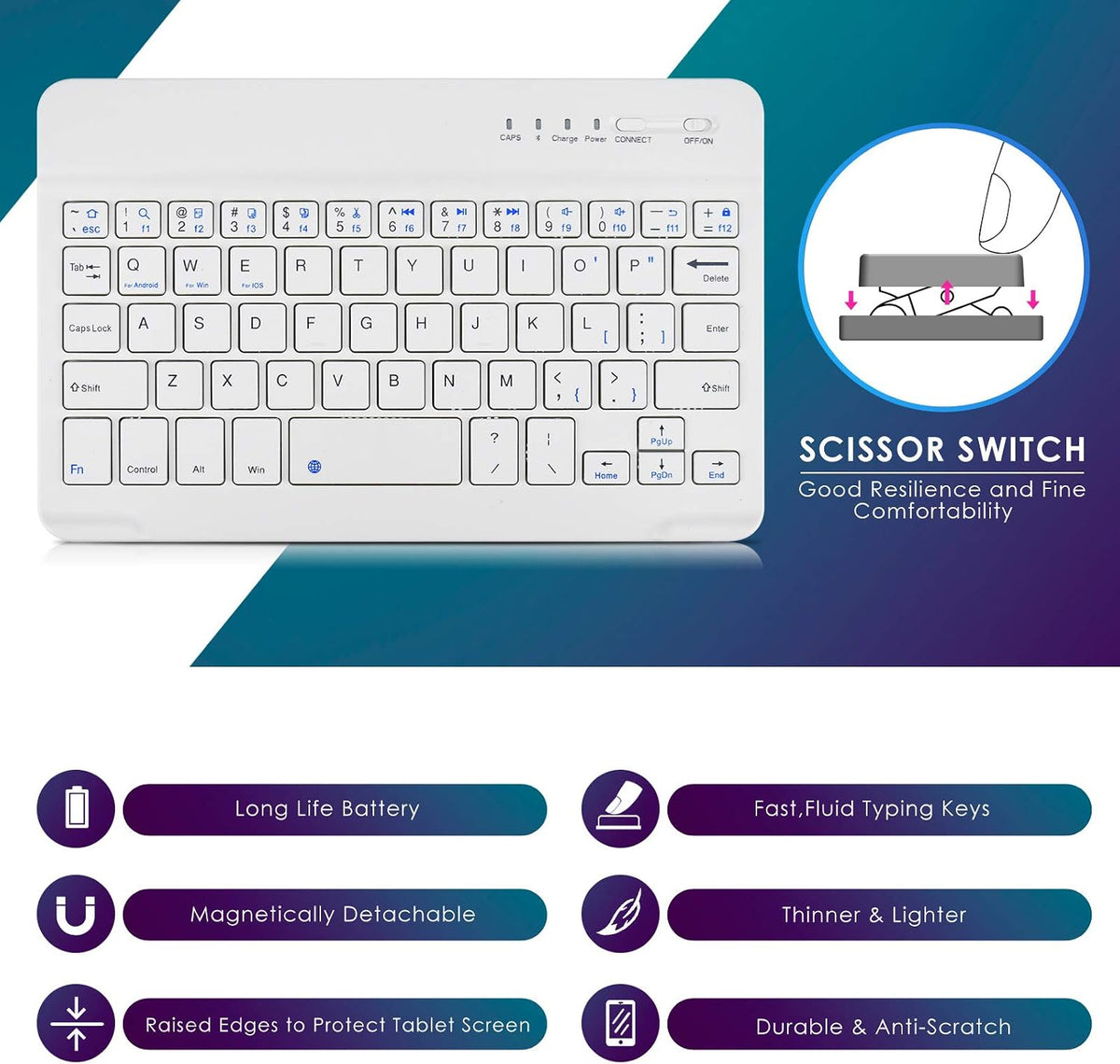 DETUOSI Universal 8.0 inch Android Tablet Case with Keyboard, Removable Wireless Bluetooth Keyboard + PU Leather Folio Book Cover + Stand, Travel Portable Sleeve for iOS/Android/Windows System Tablet