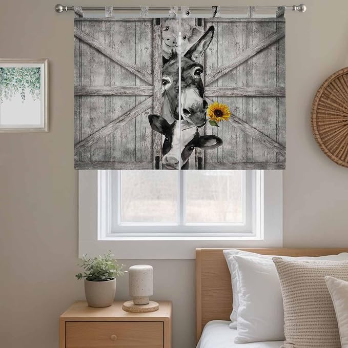 Funny Farm Animals Bedroom Curtains 63 Inch Length, Window Curtains Tab Top