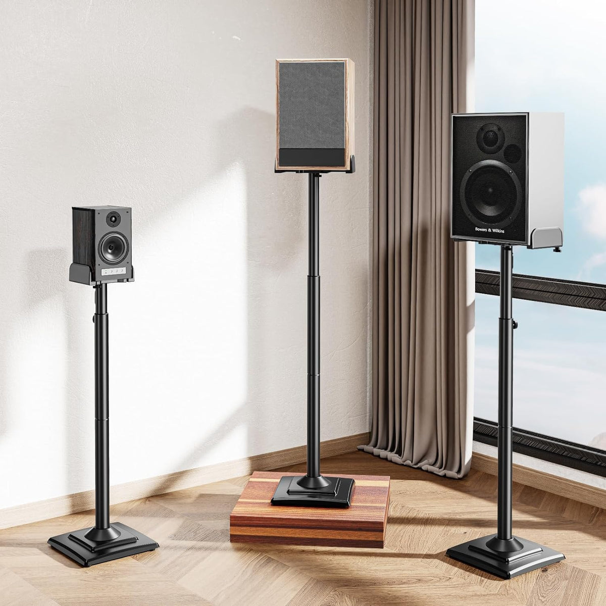 Speaker Stands Pair, 34"-43.3" Height Adjustable, Max 11 lbs, Cable Conceal