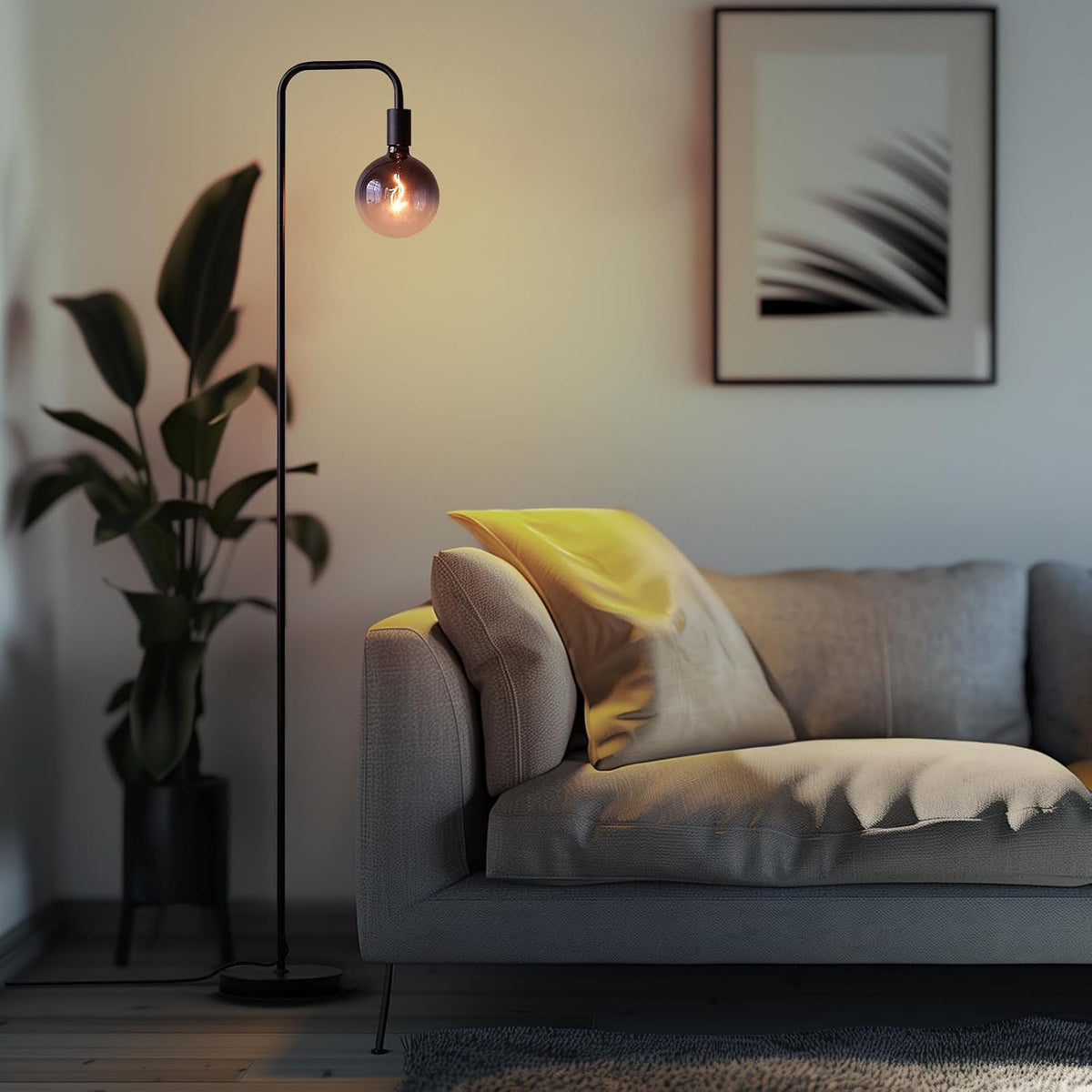 ONEWISH Industrial Lamp Set 3 Piece-1 Floor Lamp and 2 Dimmable Table Lamp- 3 Pack Modern Matching Floor and Table Lamp with Gradient Black Globe Bulb for Living Room,Bedroom(Bulb Included)