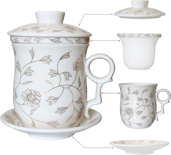 Porcelain Tea Cup with Infuser Lid and Saucer Sets
