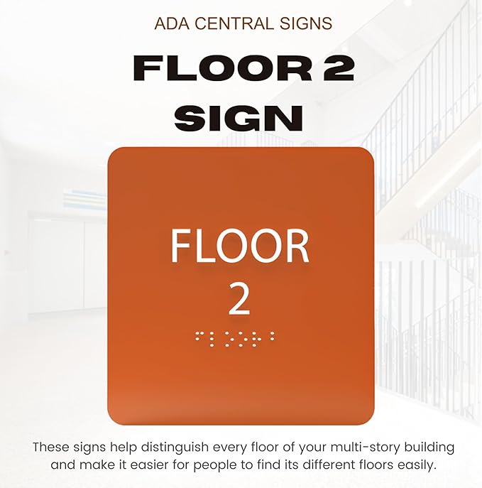 Navy ADA Floor 2 Sign with Braille – Made from Durable Acrylic and Ready to Mount