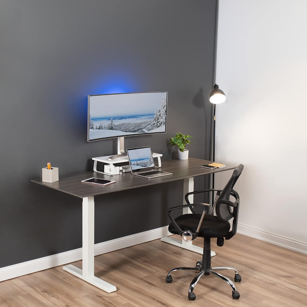 VIVO 24 inch Monitor Stand, Wood & Steel Desktop Riser, Screen, Keyboard, Laptop, Small TV Ergonomic Desk and Tabletop Organizer, White, STAND-V000D-W