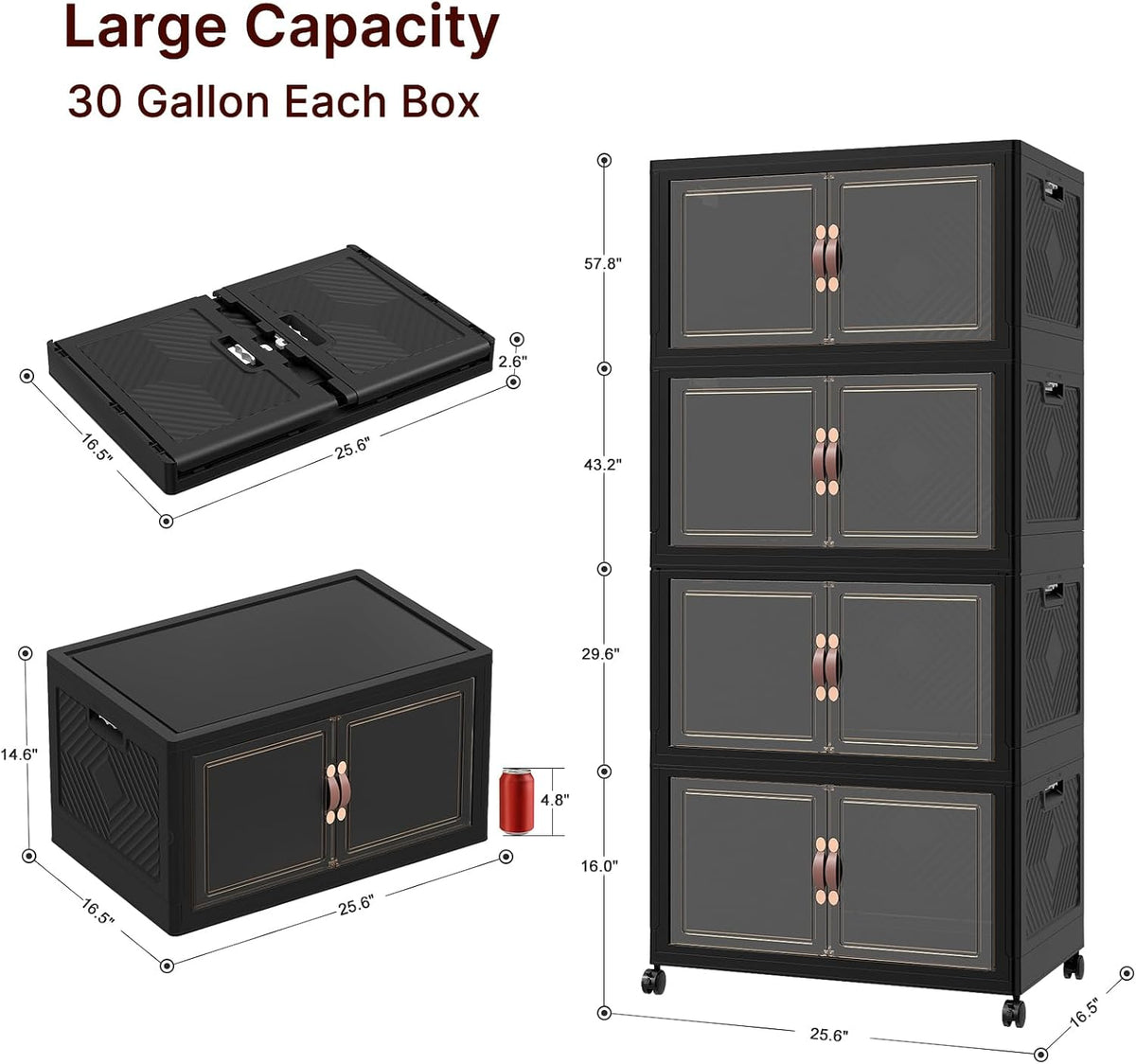 UAMFURI Stackable Storage Bins, 480QT Collapsible Drawers with 1 Lid