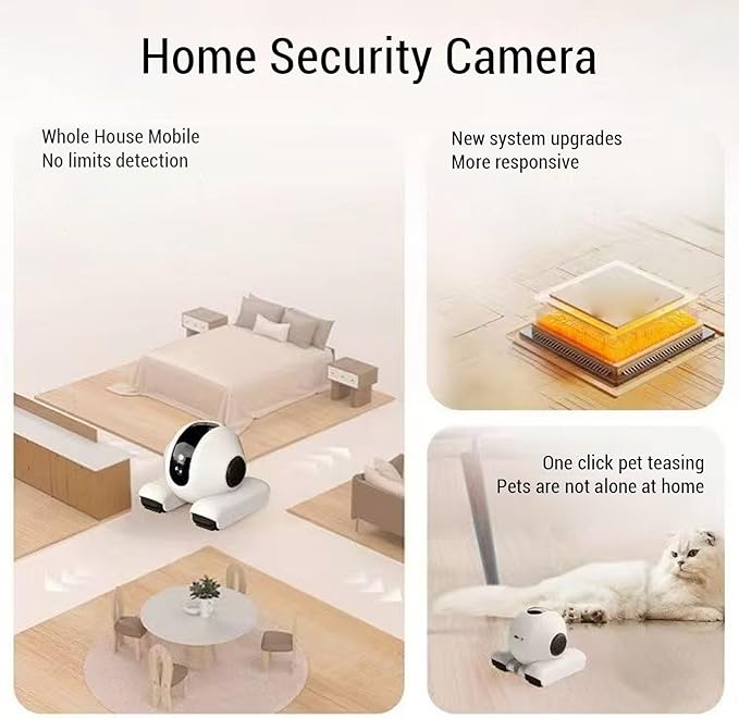 Pet Camera, 1920x1080 HD 2 Way Talk Motion Detection Auto Cruise 360 Rotation, with 6 Actions 8 Sounds for Cats and Dogs, APP Control Storage Indoor Security Camera (32G)