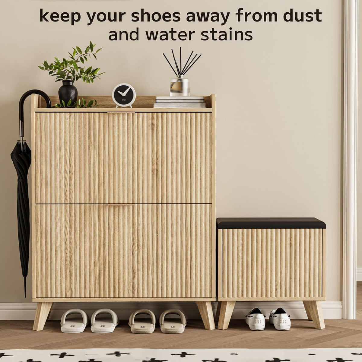 Fluted Shoe Cabinet Storage