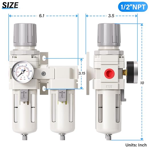 TAILONZ PNEUMATIC 0-150PSI 1/2 Inch NPT Particulate Filter+Coalescing Filter