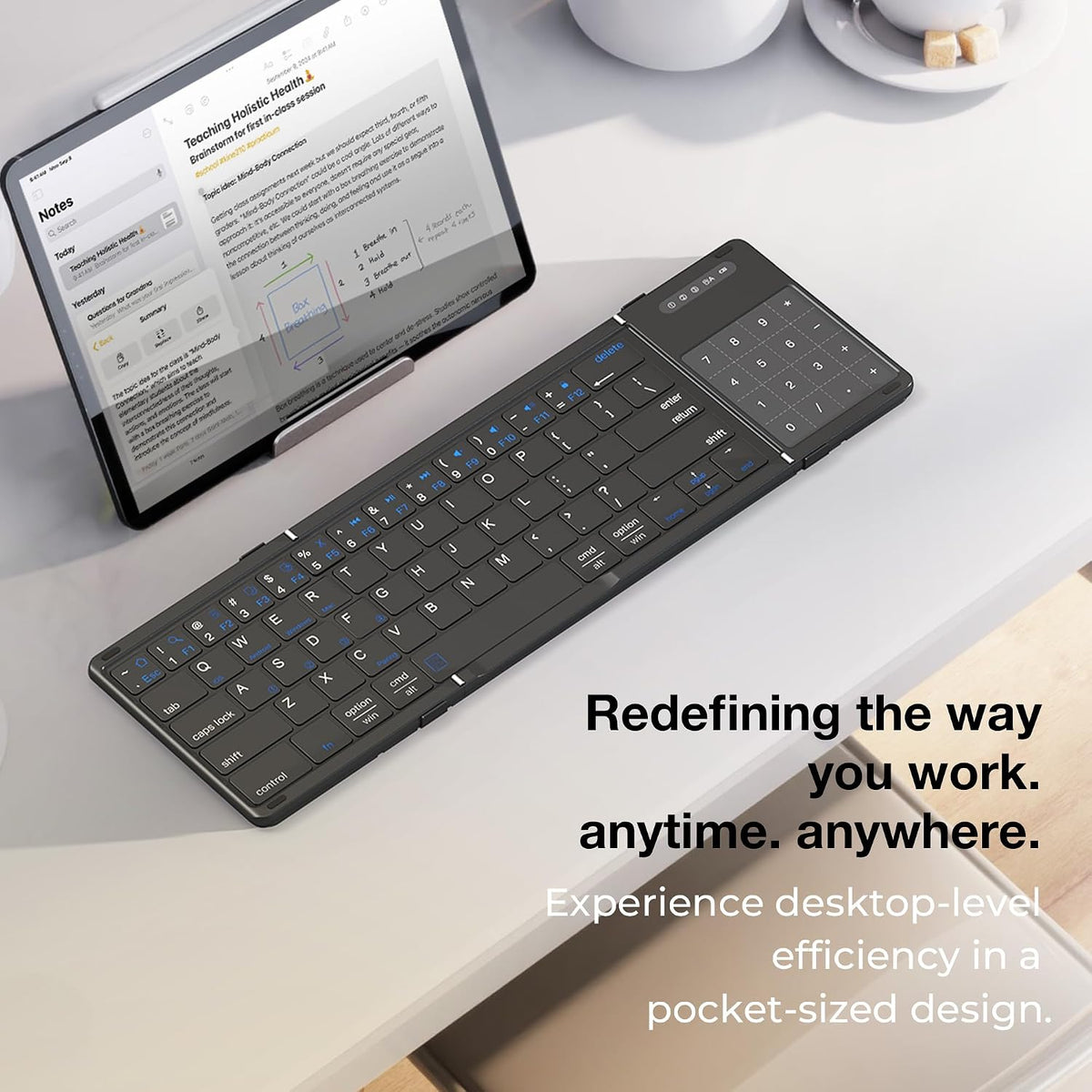 MOSHOU Foldable Bluetooth Keyboard with Trackpad & Numpad, 2.4G, Black
