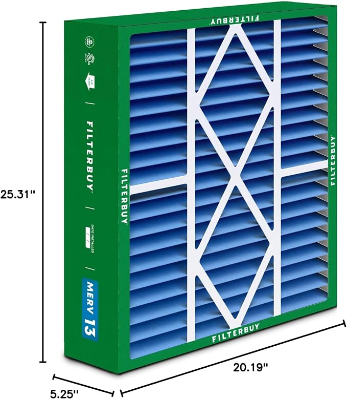 Filterbuy 20x25x5 Air Filter MERV 13 Optimal Smoke & Allergy Defense, Pleated