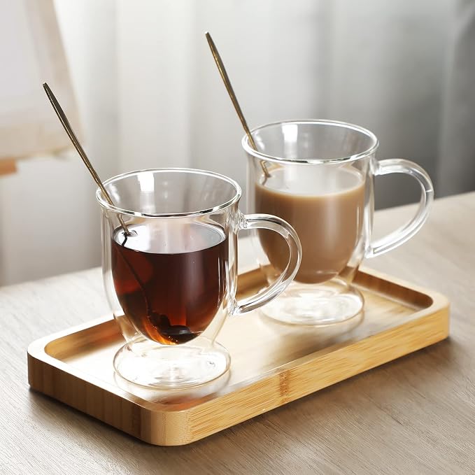Gejoy 6 Sets Double Wall Glass Coffee Mugs