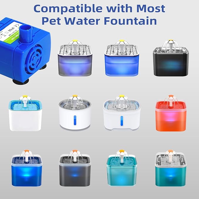 IP68 DR-DC160 Submersible Water Pump Cat Water Fountain Pump for Tritone Ceramic, Stainless Steel, Round Flower Cap Cat Fountains, Automatic Pet Water Dispenser Replacement Pump (with LED & Brush)