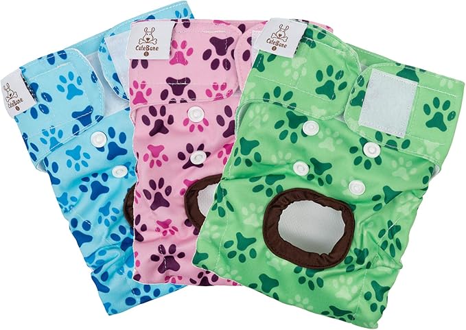 CuteBone Dog Diapers Female Washable Small Medium Large 3 Pack Reusable Doggie Diapers Puppy Period Pants for Doggy Heat Cycle Peeing