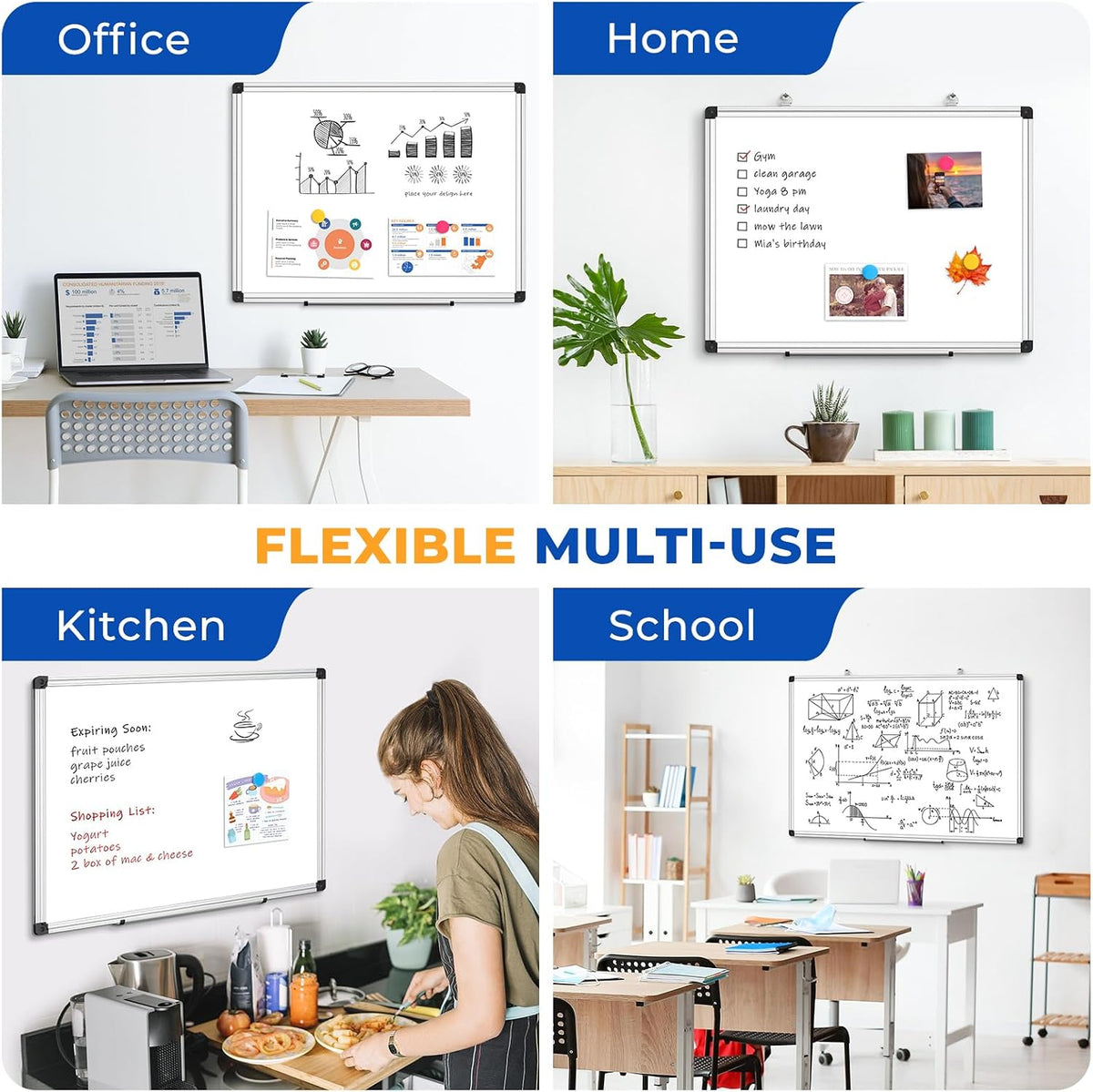 WALGLASS Double Sided Dry Erase Board 36"x24" Magnetic Whiteboard for Wall