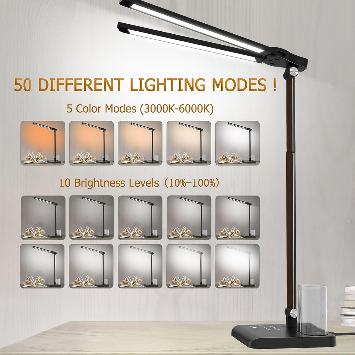Retractable Dimmable LED Desk Lamp with USB Charging Port Desk Light