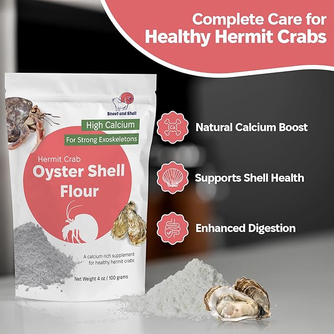 Oyster Shell Supplement for Hermit Crabs – Natural Calcium Source for Molting Support – Auto Feeder Compatible – USA-Sourced Crushed Shell Powder for Stronger Exoskeletons and Shell Health