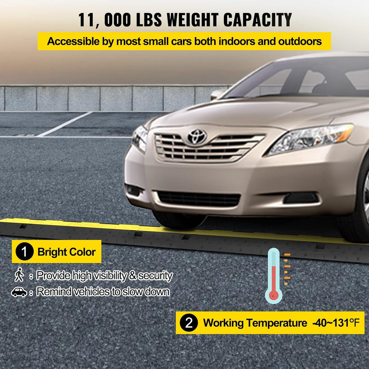 Happybuy 3 Pack of 2 Channel 11000lbs per Axle Capacity Protective Wire Cord Ramp Driveway Rubber Traffic Speed Bumps Cable Protector