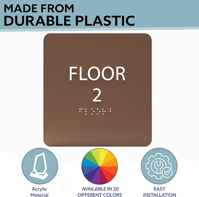 Red ADA Floor 2 Sign with Braille – Made from Durable Acrylic and Ready to Mount