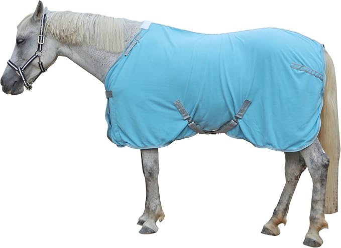 Horse Fleece Cooler, Blanket Liner - 300g Anti-Pilling Fleece, Moisture-Wicking, Cooling & Drying for Post-Workout, Bath & Travel, Prevent Overheating & Chilling Lightblue 69