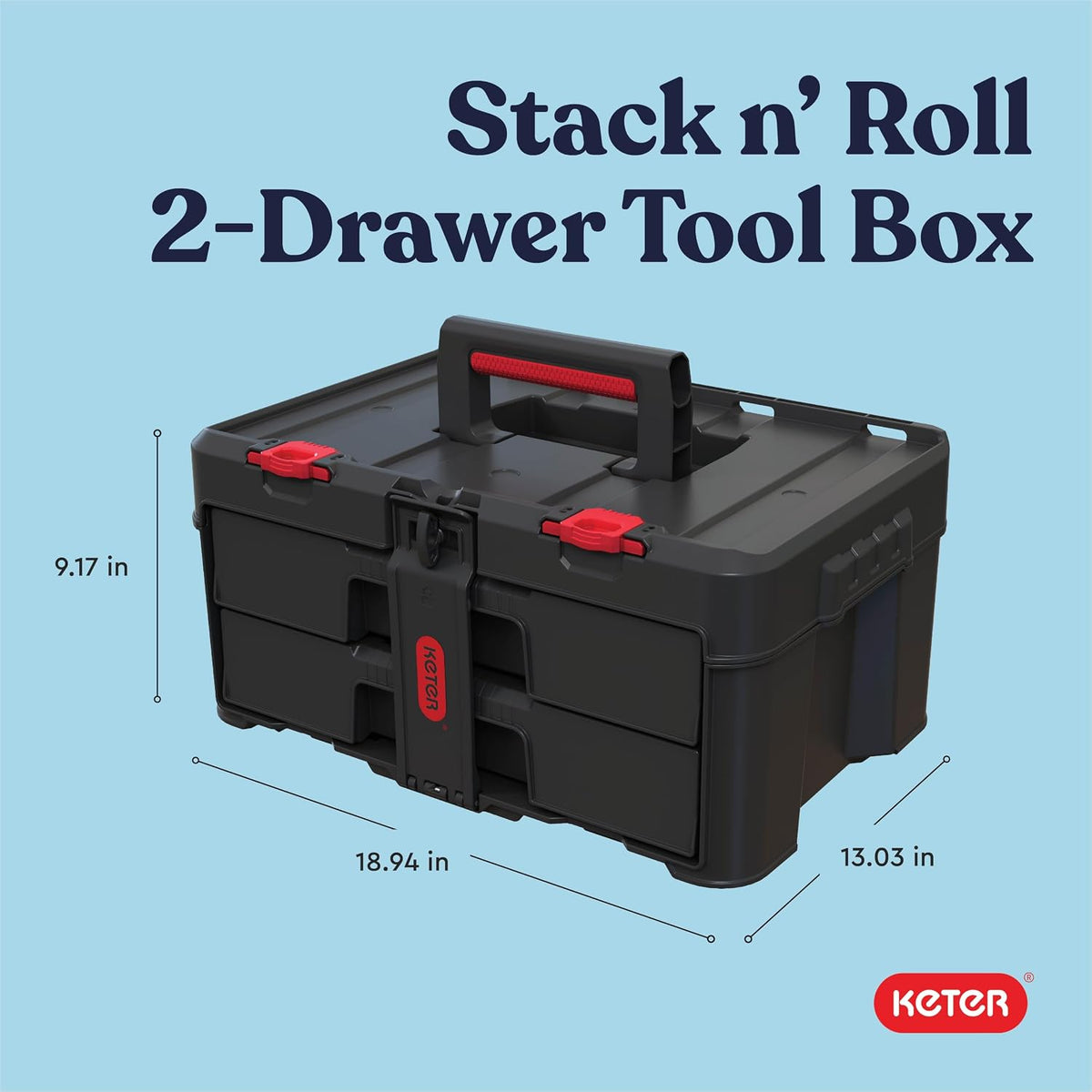 Keter Stack-n-Roll Two Drawer Tool Box for Small Parts and Power Tool Accessories, Fits Keter Modular Tool Storage System