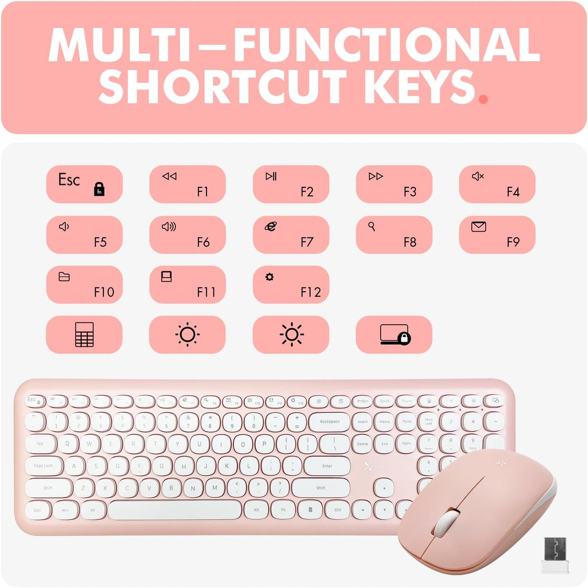 X9 Pink Keyboard and Mouse Wireless | Cute Wireless Keyboard and Mouse Combo - Transform Your Space with a Colorful Keyboard and Mouse Set for PC Laptop and Chrome (Pink/White)