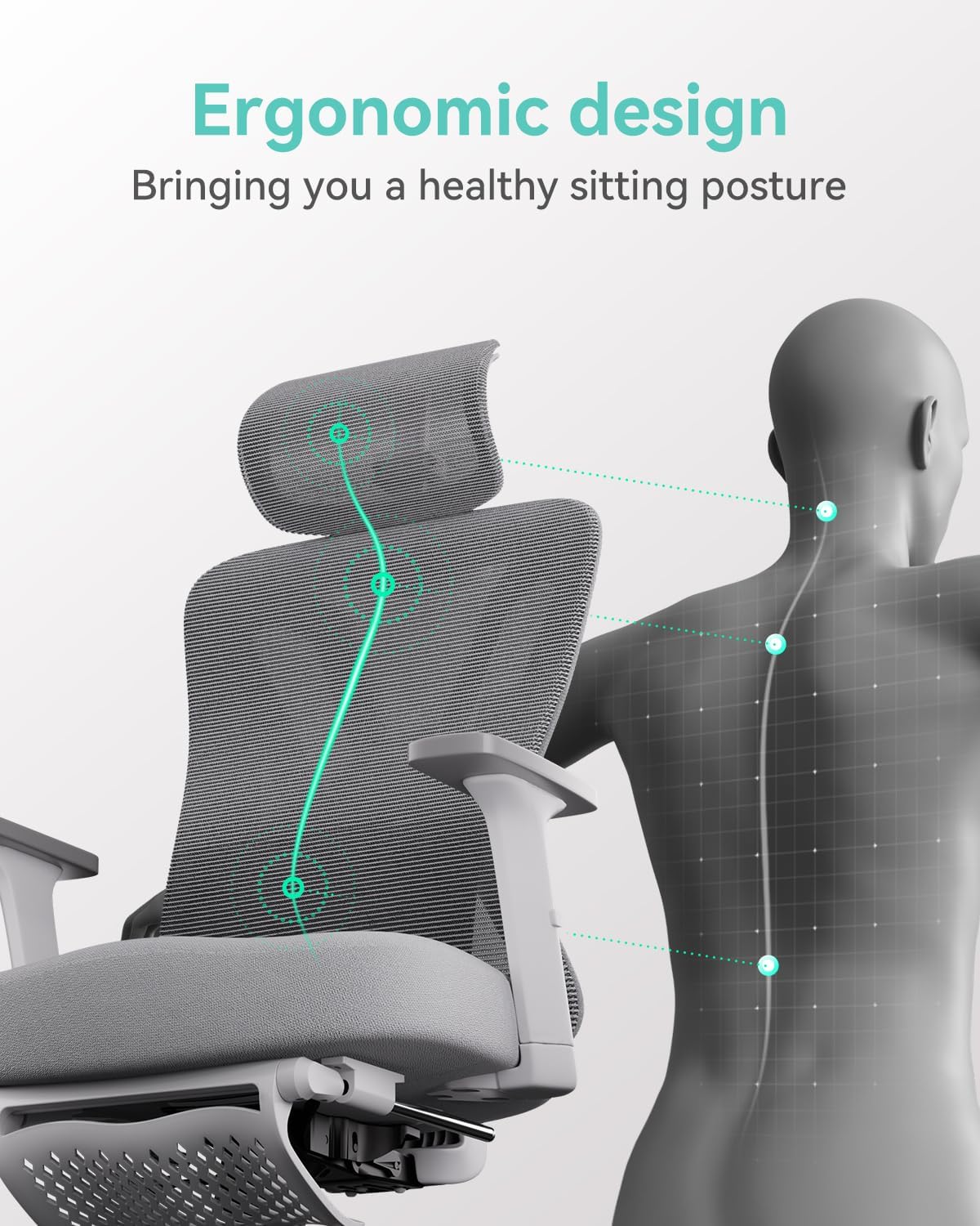 Hbada P5 Ergonomic Office Chair, Desk Chair with Adjustable Lumbar Support and Height, Comfortable Mesh Computer Chair with Footrest 2D Headrest, Swivel Tilt Function White